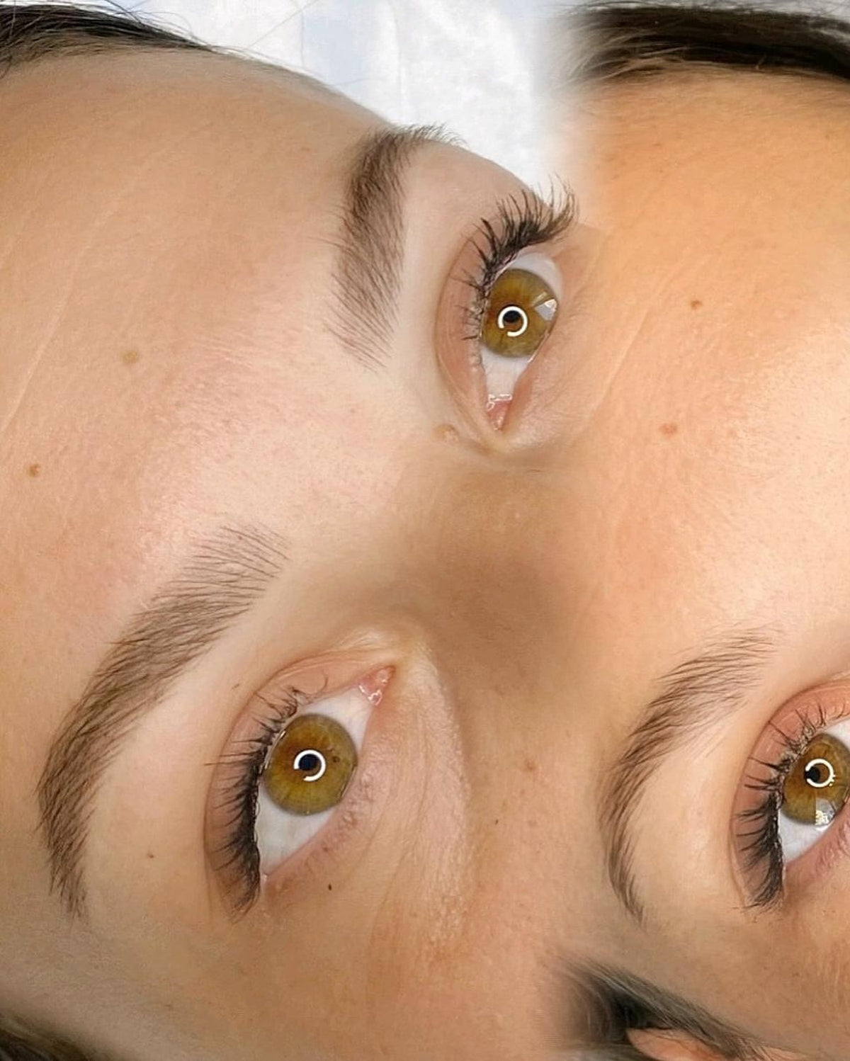 Close-up of eyes and eyebrows with cosmetic brow tattoo by Sep Ashkani