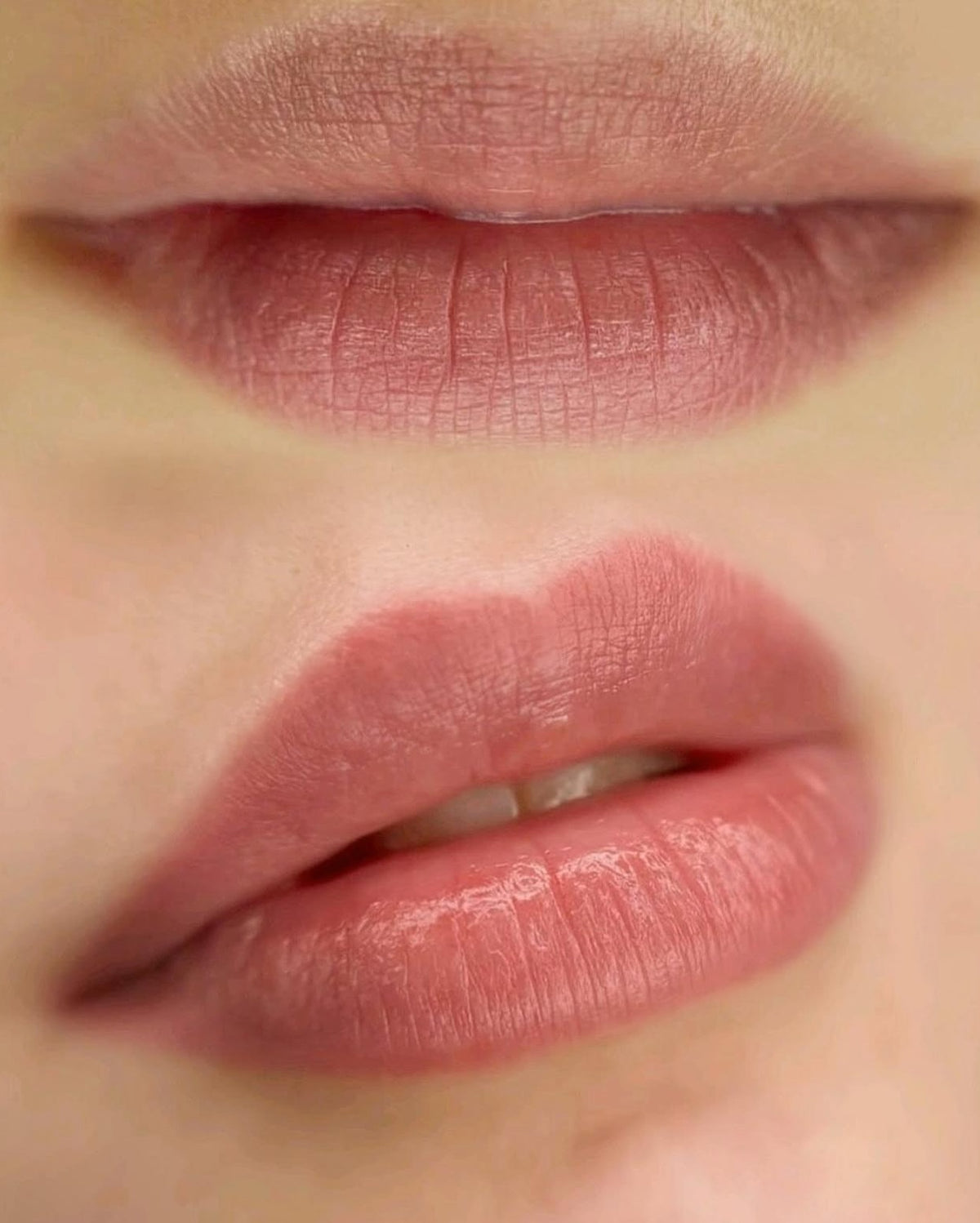 Close-up of lips with lip blush cosmetic tattoo by Sep Ashkani